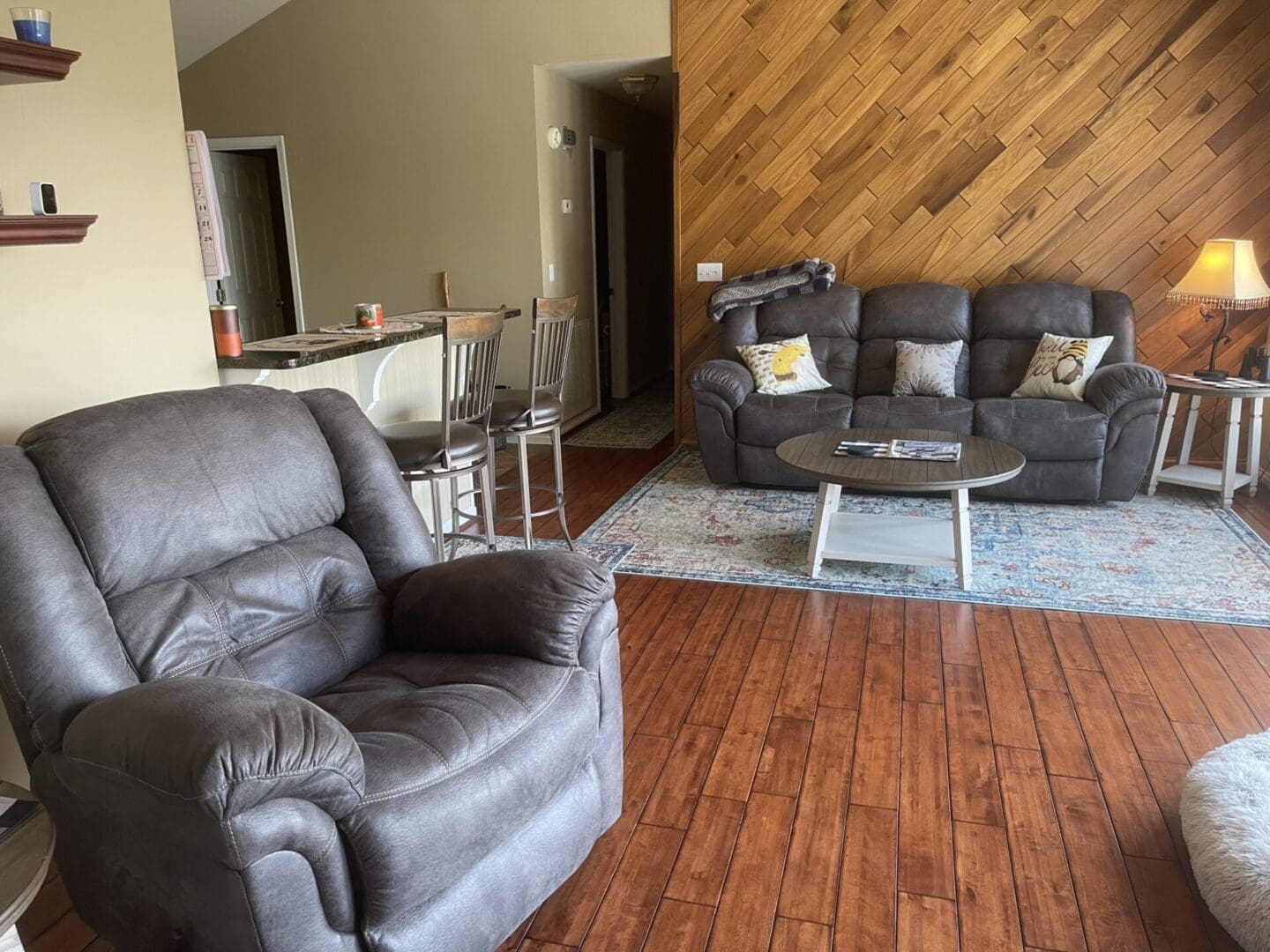 A living room with couches and a coffee table.